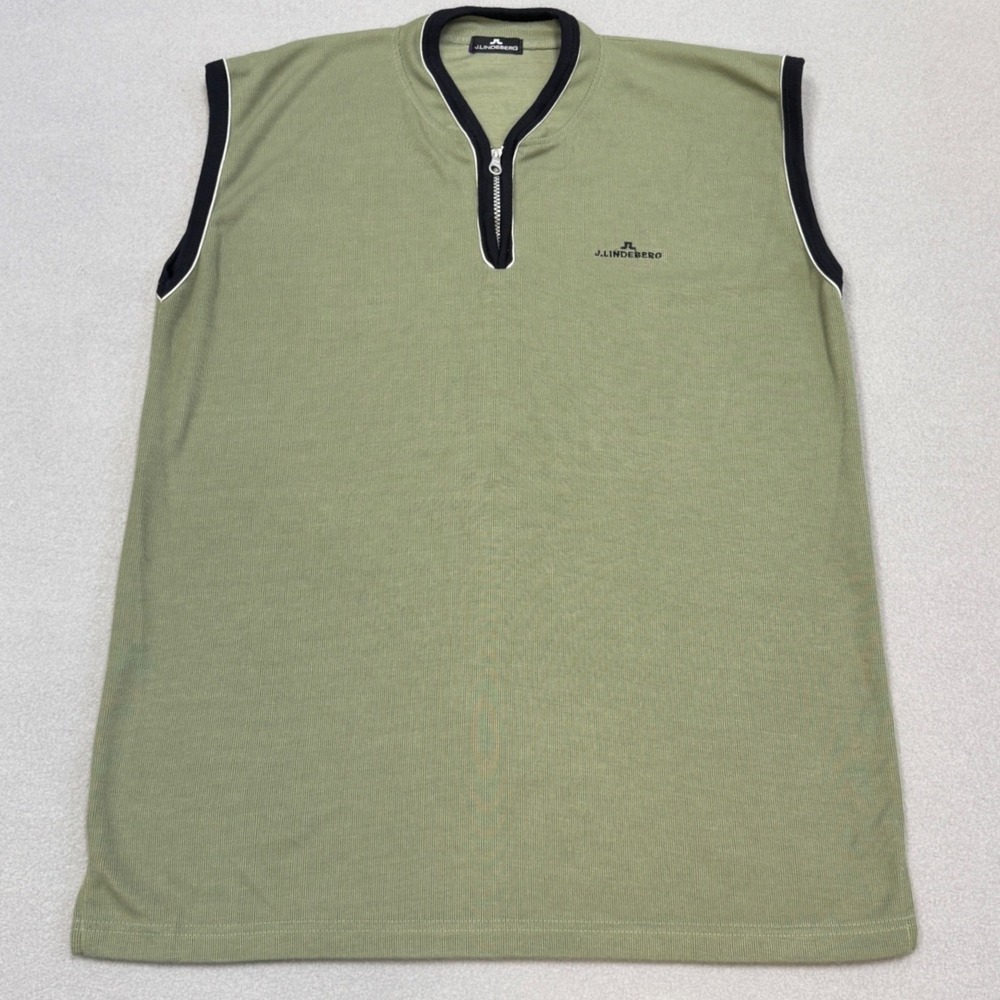 J. Lindeberg Quarter Zip Sleeveless Golf Vest Mens XL Sage Green Ribbed Cotton